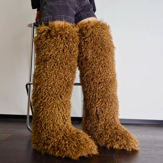 Shaggy Sherpa Thigh High Boots – Puffé Winter Drop